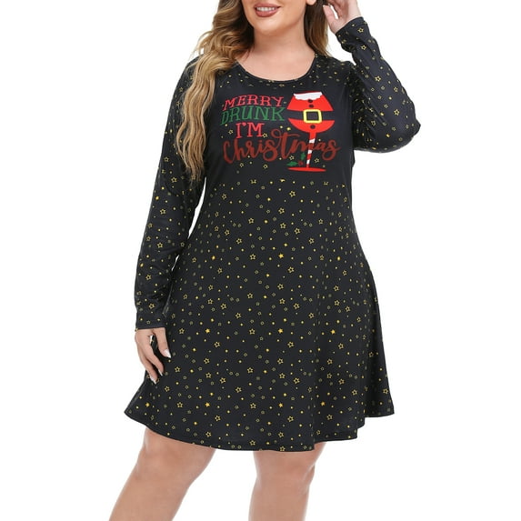 HDE Womens Plus Size Party Dress Ugly Christmas Sweater Long Sleeve Skater Dress Merry Drunk I'm Christmas 3X