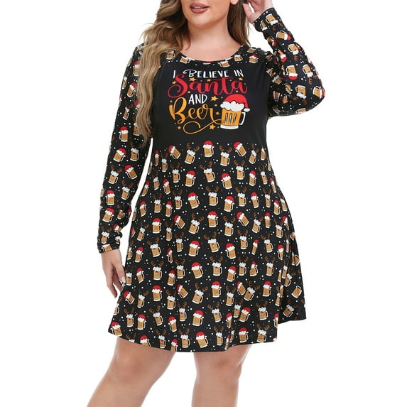 HDE Womens Plus Size Party Dress Ugly Christmas Sweater Long Sleeve Skater Dress Reinbeer 4X