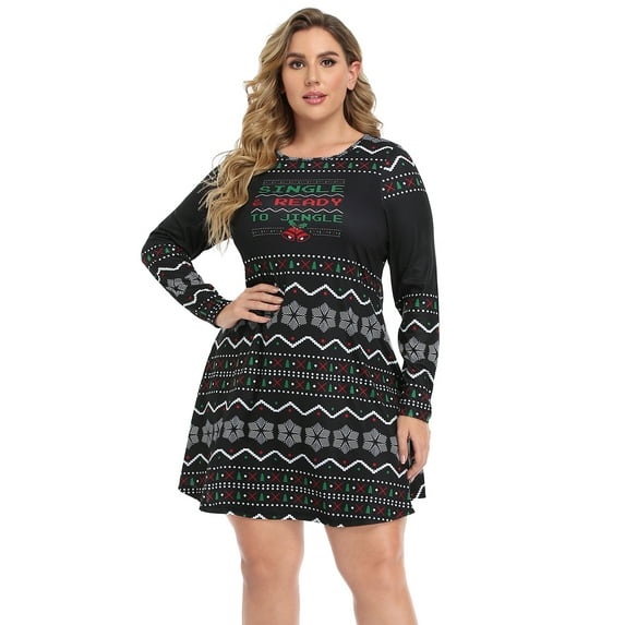 HDE Womens Plus Size Party Dress Ugly Christmas Sweater Long Sleeve Skater Dress Single & Ready to Jingle 1X