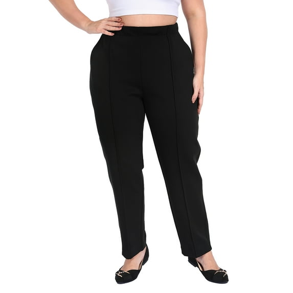 HDE Womens Plus Size Pull On Pintuck Pants with Pockets Black - 1X