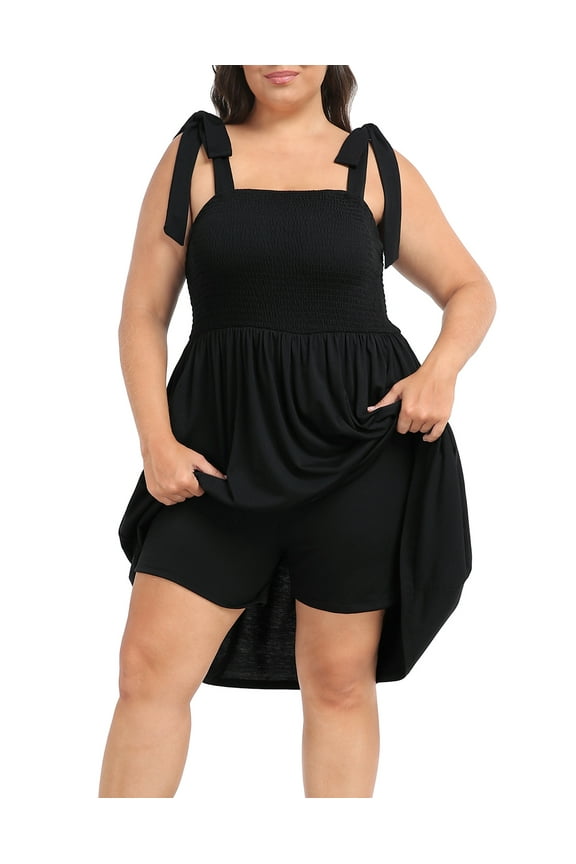 Womens Plus Size Romper Dress with Built in Shorts & Pockets Black 3X