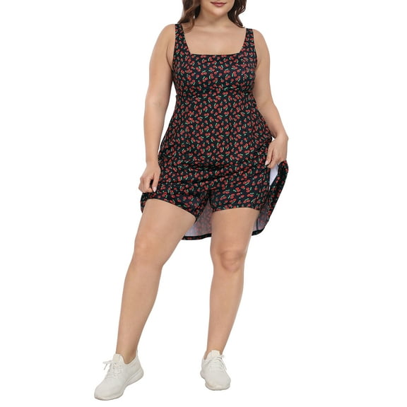 HDE Womens Plus Size Tennis Athletic Workout Dress with Built-in Shorts & Bra Black Cherry - 16