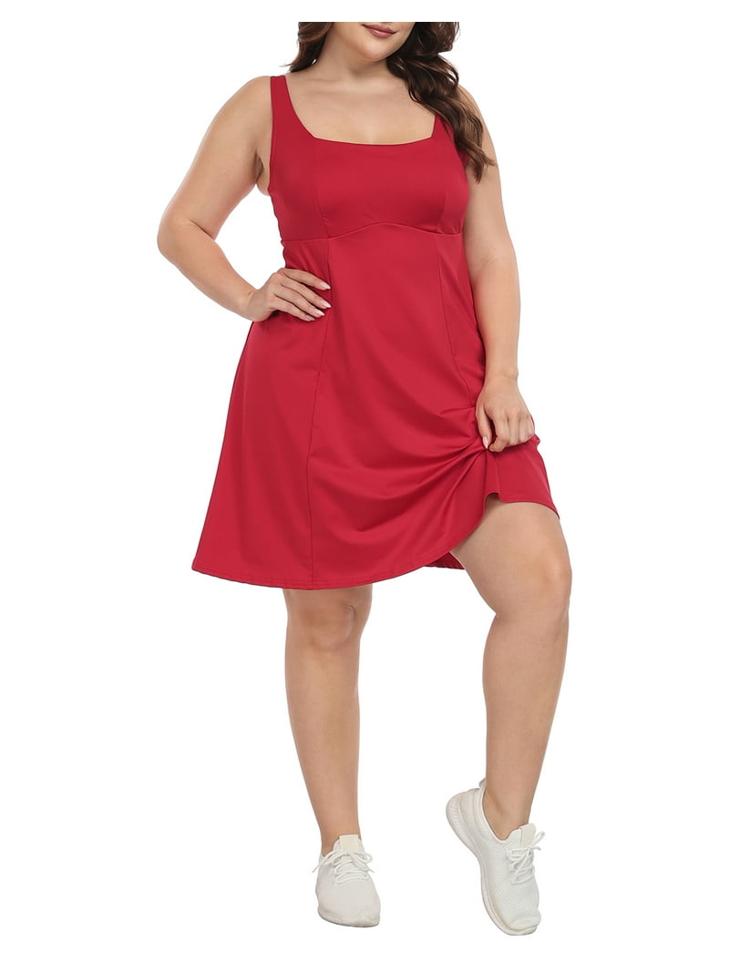 Hde Womens Plus Size Tennis Athletic Workout Dress with Built-in Shorts & Bra Red - 20 Hde Womens Plus Size Tennis Athletic Workout Dress with Built-in Shorts & Bra Red - 20