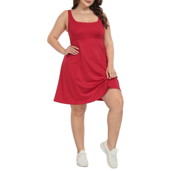 HDE Womens Plus Size Tennis Athletic Workout Dress with Built-in Shorts & Bra Red - 24