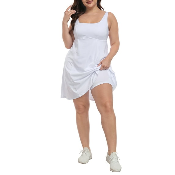 HDE Womens Plus Size Tennis Athletic Workout Dress with Built-in Shorts & Bra White - 18