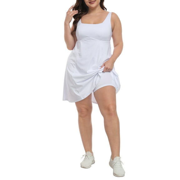 HDE Womens Plus Size Tennis Athletic Workout Dress with Built-in Shorts & Bra White - 20