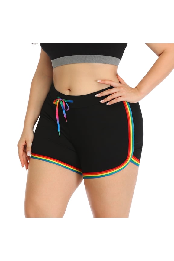 Womens Rainbow Striped Retro Fashion Dolphin Running Workout Shorts 1X