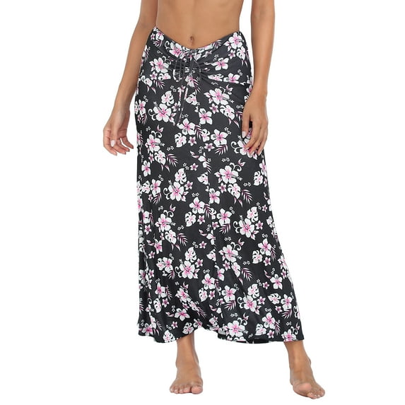 HDE Womens Ruched Cover Up Skirt Convertible Dress Swimsuit Coverup Black Aloha XL