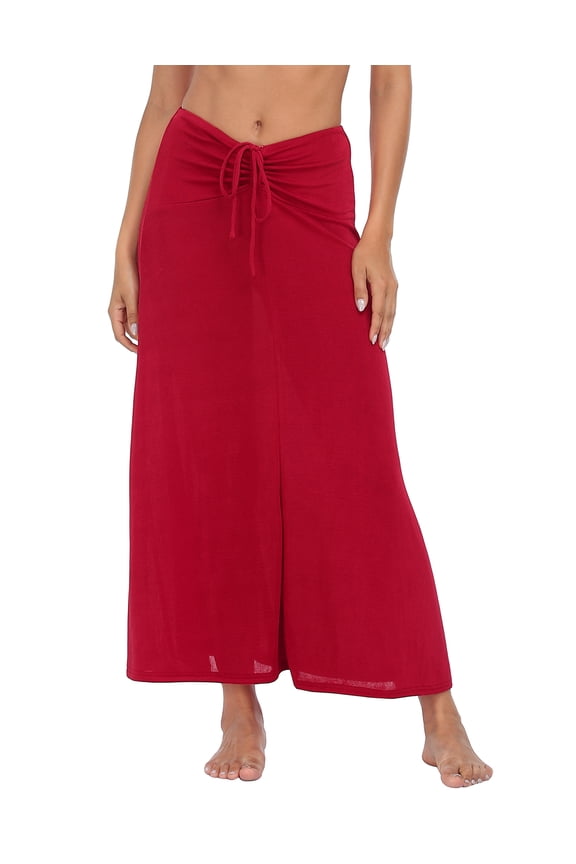 Womens Ruched Cover Up Skirt Convertible Dress Swimsuit Coverup Red L