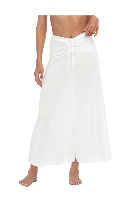 Womens Ruched Cover Up Skirt Convertible Dress Swimsuit Coverup White M