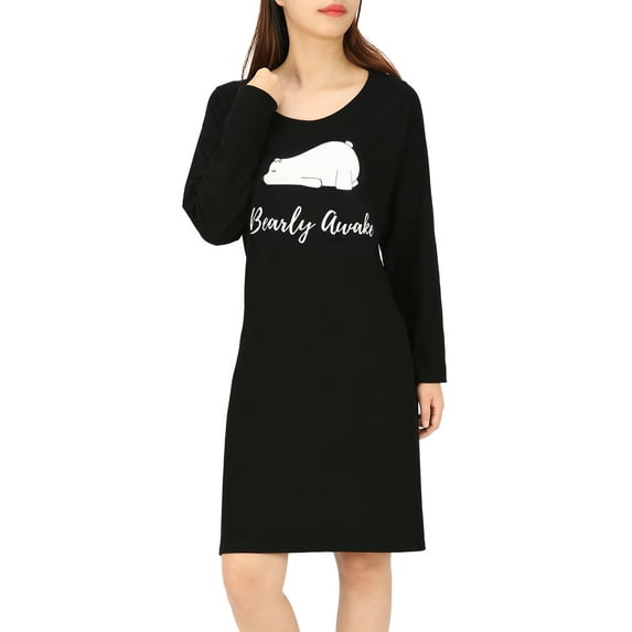 HDE Womens Sleepwear Cotton Nightgowns Long Sleeve Sleepshirt Print Night Shirt (Bearly Awake, 2XL/3XL)
