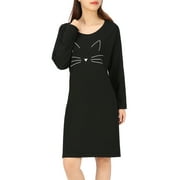HDE Womens Sleepwear Cotton Nightgowns Long Sleeve Sleepshirt Print Night Shirt Cat L/XL