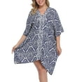 thumbnail image 1 of HDE Womens UPF 30+ Short Kaftan Cover Up Oversize Plus Size Swimsuit Shirt Dress Navy Damask, 1 of 5