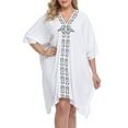 thumbnail image 1 of HDE Womens UPF 30+ Short Kaftan Cover Up Oversize Plus Size Swimsuit Shirt Dress White, 1 of 5