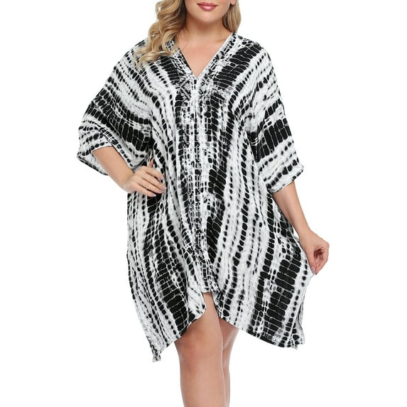 HDE Womens UPF 30+ Short Kaftan Cover Up Oversize Plus Size Swimsuit Shirt Dress