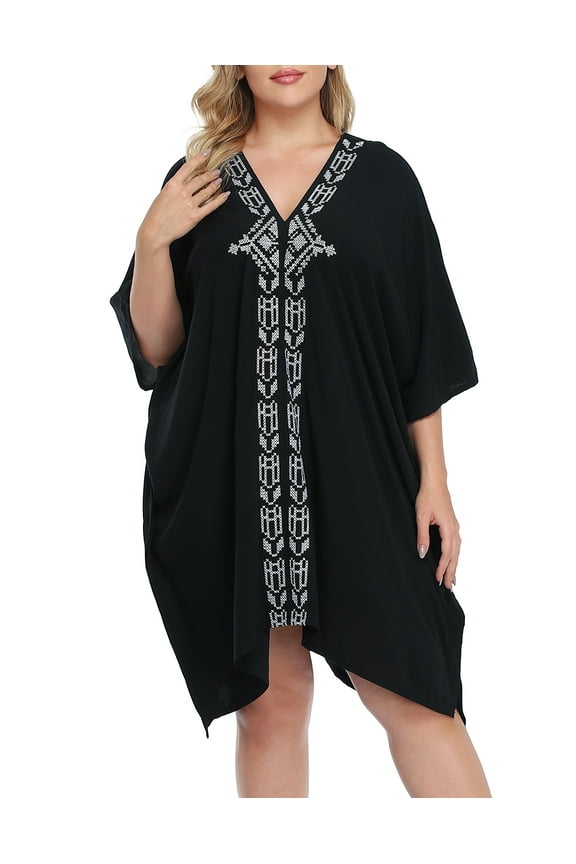 Womens UPF 30+ Short Kaftan Cover Up Oversize Plus Size Swimsuit Shirt Dress