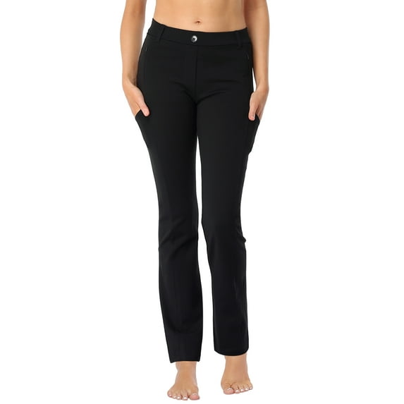 HDE Yoga Dress Pants for Women Straight Leg Pull On Pants with 8 Pockets Black - M Short