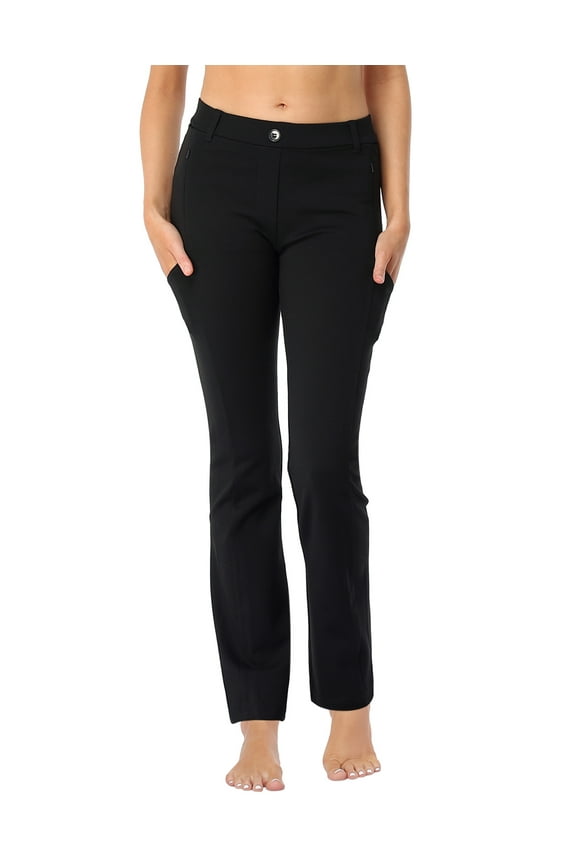 Yoga Dress Pants for Women Straight Leg Pull On Pants with 8 Pockets Black - S Long