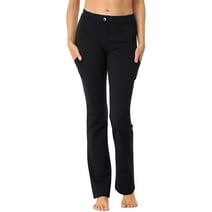 HDE Yoga Dress Pants for Women Straight Leg Pull On Pants with 8 Pockets Black - XL Long