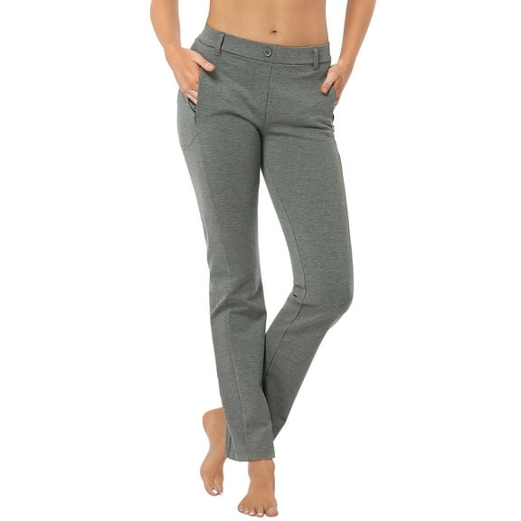 HDE Yoga Dress Pants for Women Straight Leg Pull On Pants with 8 Pockets Heathered Charcoal - XXL Short
