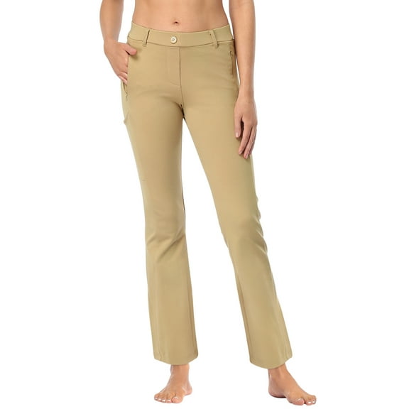 HDE Yoga Dress Pants for Women Straight Leg Pull On Pants with 8 Pockets Khaki - XL Regular