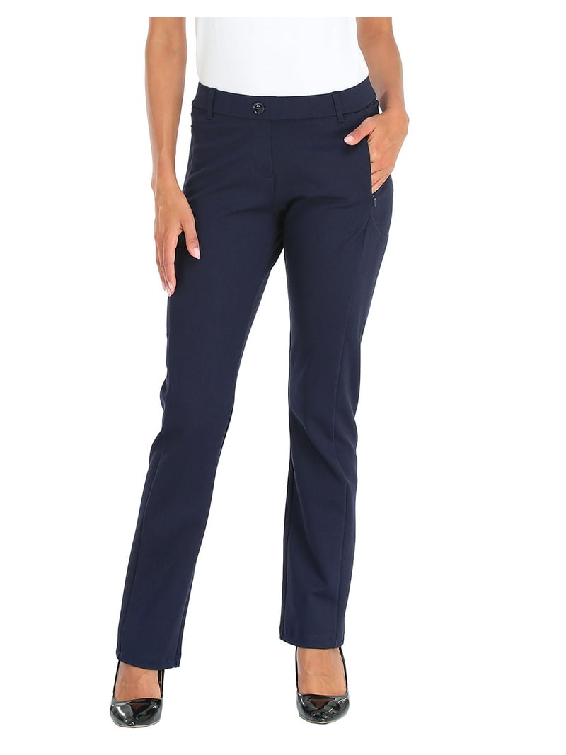 HDE Women's Soft Casual Work Yoga Dress Pants, Straight Leg, Pull On, 8  Pockets, Navy Blue, Size L Long - Walmart.com
