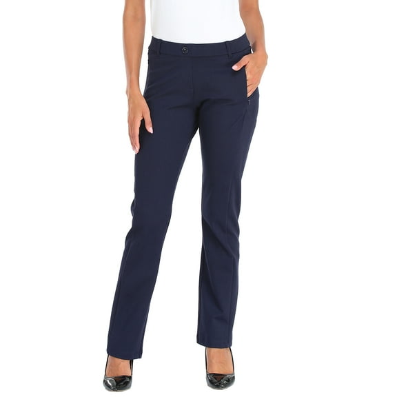 HDE Yoga Dress Pants for Women Straight Leg Pull On Pants with 8 Pockets Navy Blue - XL Regular