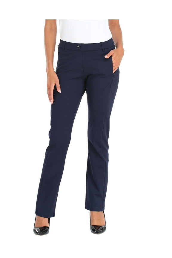Yoga Dress Pants for Women Straight Leg Pull On Pants with 8 Pockets Navy Blue - XXL Regular