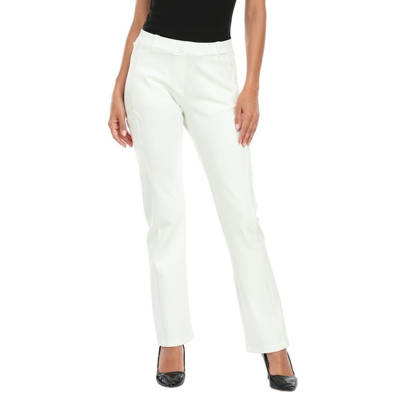 HDE Yoga Dress Pants for Women Straight Leg Pull On Pants with 8 Pockets White - M Long
