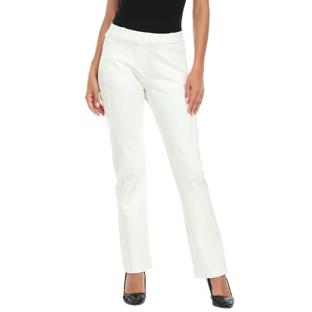 HDE Yoga Dress Pants for Women Straight Leg Pull On Pants with 8 Pockets White - XL Regular