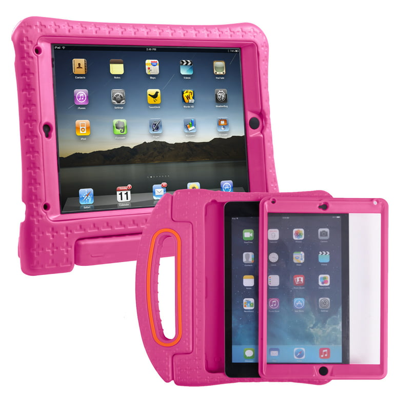 HDE iPad Air 2 Bumper Case for Kids Shockproof Hard Cover Handle Stand with  Built in Screen Protector for Apple iPad Air 2 (Pink)