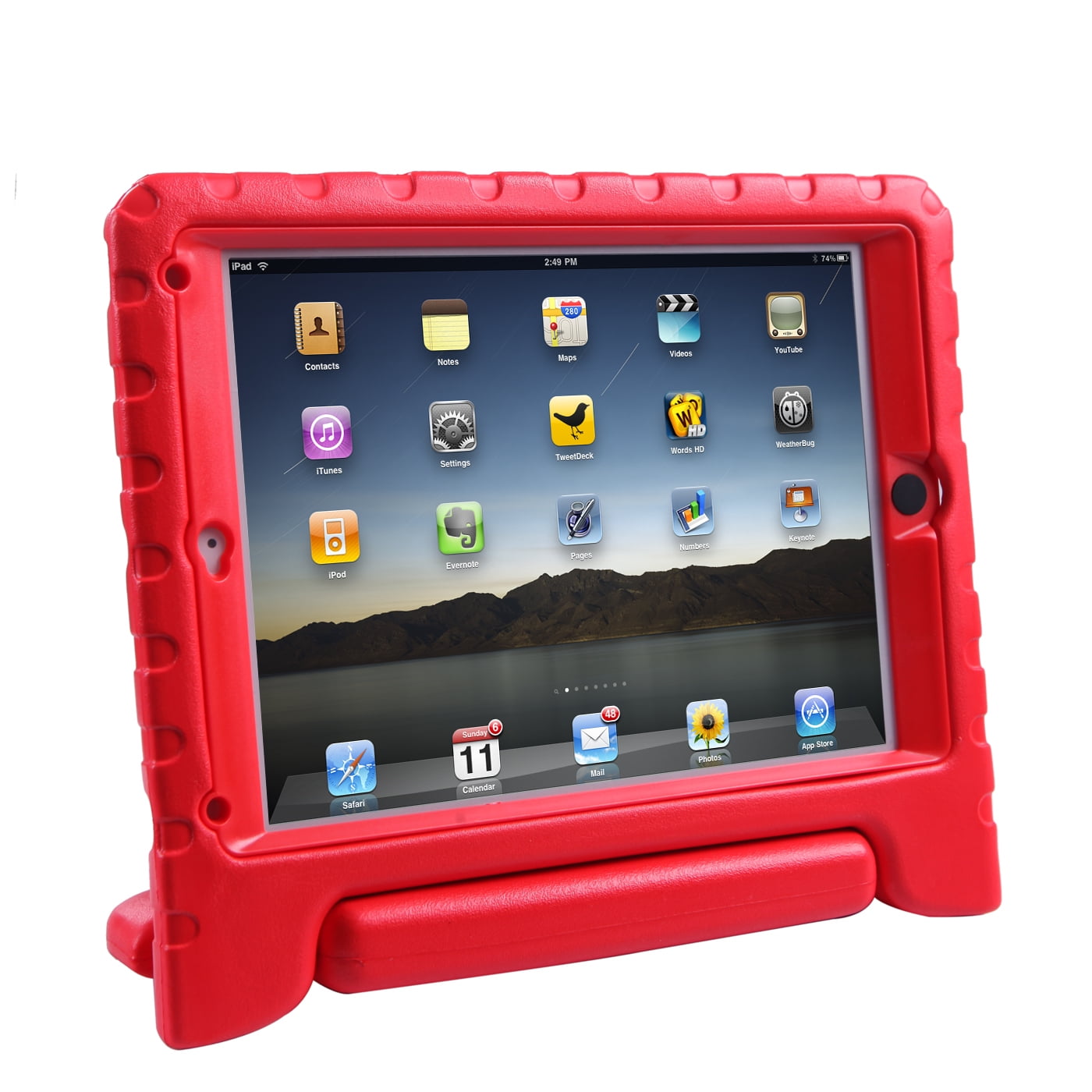 HDE iPad Air Bumper Case for Kids Shockproof Hard Cover Handle Stand with  Built in Screen Protector for Apple iPad Air 1 (Red)