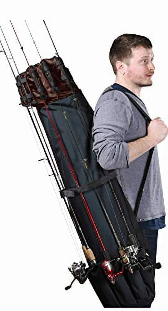 HDG Gear Fishing Rod Carrier & Organizer, Black/Brown | 48 L Fishing Pole  Case with Inside/Outside Storage & Shoulder Strap
