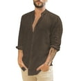 thumbnail image 1 of HDGB Cotton Linen Shirts for Men Big and Tall Shirt Casual Loose Long Sleeve Button Down Tops Comfy Band Collar Blouse 2025 Fall Fashion Beach Shirts, 1 of 4