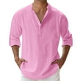 thumbnail image 1 of HDGB Men's Cotton Linen Henley Shirts Long Sleeve Button Down Henley Shirts Hippie Casual Band Collar Solid Color Tee Tops Plus Size, 1 of 5