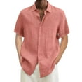 thumbnail image 1 of HDGB Men's Cotton Linen Shirts Short Sleeve Summer Casual Loose Fit Shirts Solid Color Button-Up Dress Shirts Beach Vacation Tops, 1 of 5