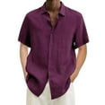 thumbnail image 1 of HDGB Men's Cotton Linen Shirts Short Sleeve Summer Casual Loose Fit Shirts Solid Color Button-Up Dress Shirts Beach Vacation Tops, 1 of 5