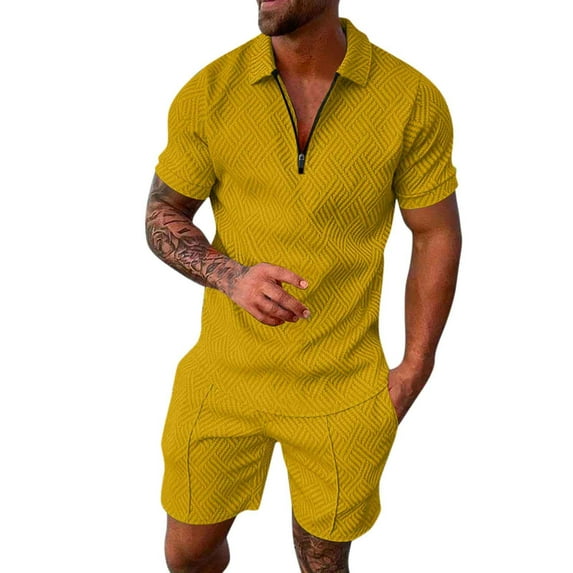HDGB Mens Polo Shirt and Shorts Sets Short Sleeve Outfits 2 Piece Fashion Summer Tracksuits Casual Beachwear Breathable Zipper Polo and Pants Set