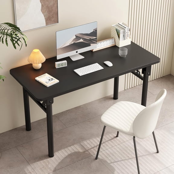 HDHNBA Computer Desk Study Table No Assembly Required, Writing Computer Desk Space Saving Foldable Table Simple（47.2''*23.6''Black）