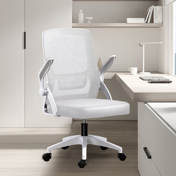 HDHNBA High Back Breathable Mesh Ergonomic Office Desk Chair with Flip Up Arms and Lumbar Support, White