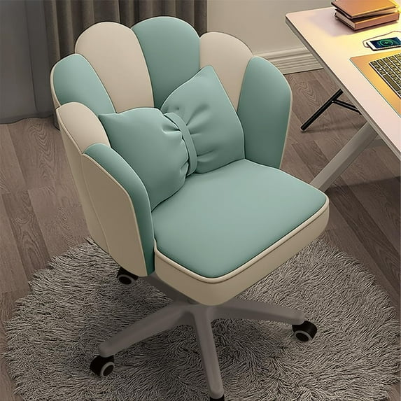 HDHNBA Home Office Desk Butterfly Chair with Mid-Back Upholstered Modern Tufted Computer Task Chair Swivel Height Adjustable Velvet Accent Chair(Blue and White)