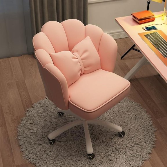 HDHNBA Home Office Desk Butterfly Chair with Mid-Back Upholstered Modern Tufted Computer Task Chair Swivel Height Adjustable Velvet Accent Chair（Pink）