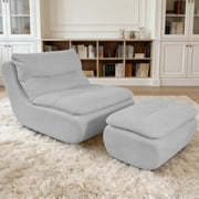 HDHNBA Large Memory Foam Bean Bag Lazy Chair with Ottoman for Indoor Lounge, Light Gray
