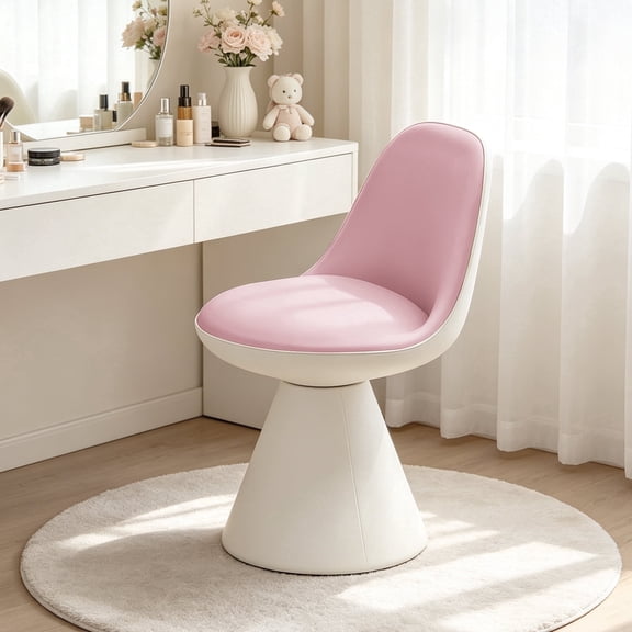 HDHNBA Modern PU Leather Upholstered Swivel Vanity Chair with Backrest for Bedroom and Living Room,Pink