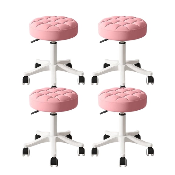 HDHNBA PU Leather Height Adjustable Rolling Stool, Swivel Round Drafting Chair for Salon Home and Office, 4 Pack, Pink