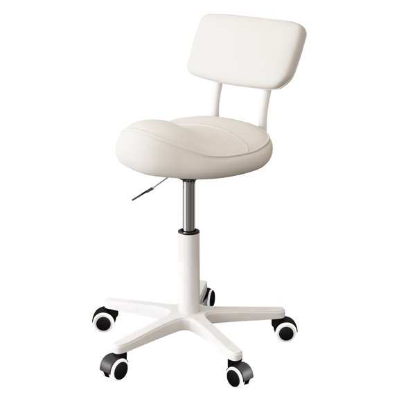 HDHNBA Swivel Rolling Saddle Stool with Back Support Thick Padded Seat for Salon Office Home, White
