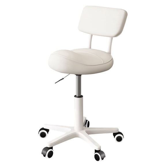 HDHNBA Swivel Rolling Saddle Stool with Back Support Thick Padded Seat for Salon Office Home, White