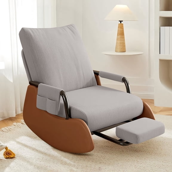 HDHNBA Upholstered Adjustable Glider Rocking Chair with Footrest Side Pocket for Nursery Living Room, Gray
