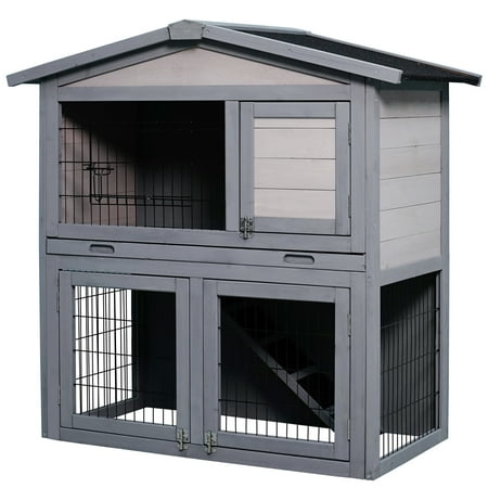 HDJ 39 Inch Wood Rabbit Hutch Rabbit Cage,Bunny Hutch Bunny House Guinea Pig Cage With Pull Out Tray and Ramp for Indoor Ourdoor