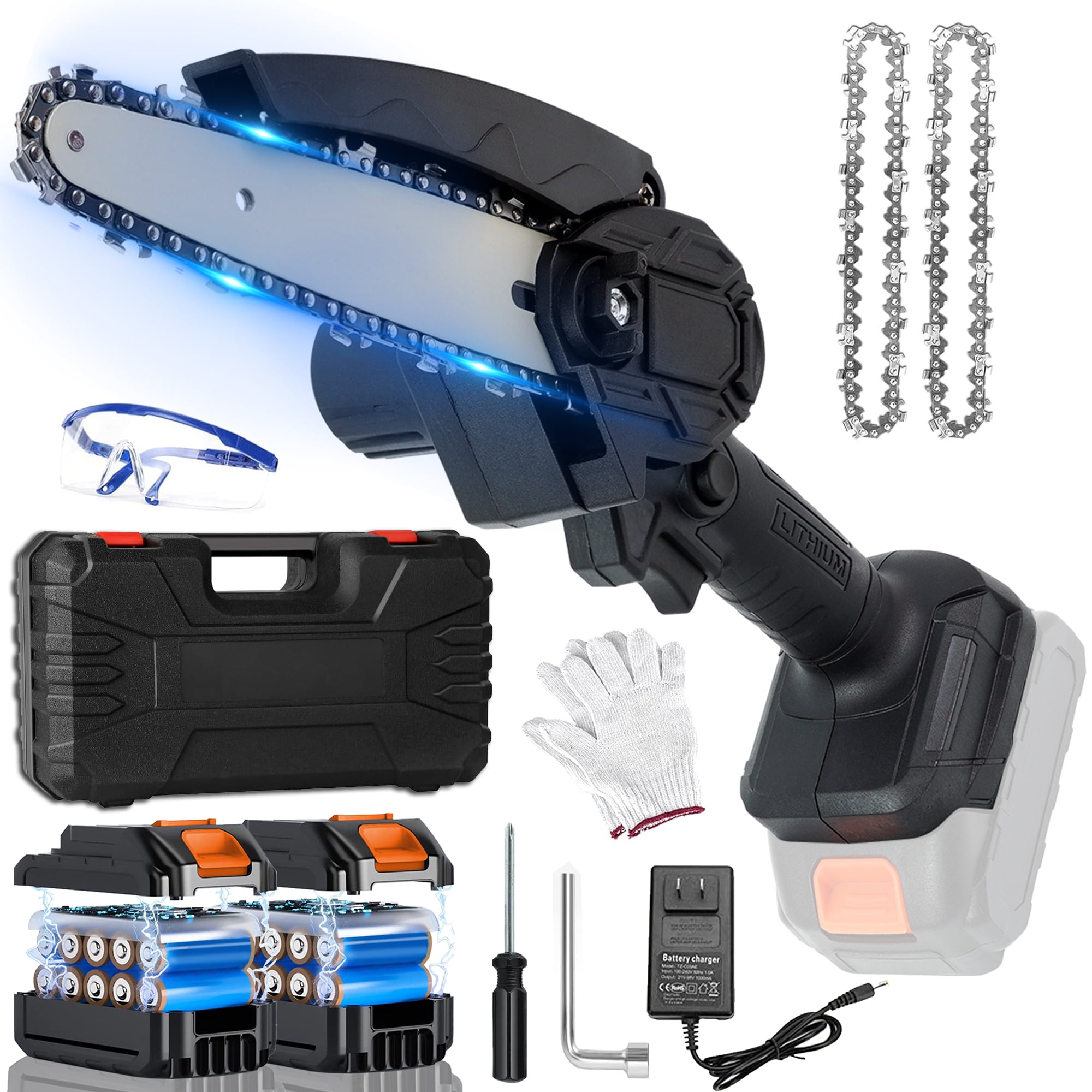 HDJ 6 inch Cordless Chainsaw with 2 Batteries, Portable One-Hand for ...